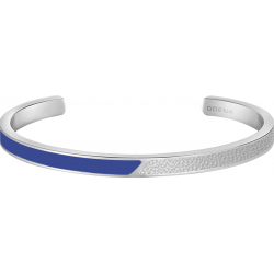 Bracelet jonc en acier - cuir gris - email bleu - largeur 5mm