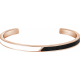 Bracelet jonc en acier rosé - cuir noir - email blanc - largeur 5mm
