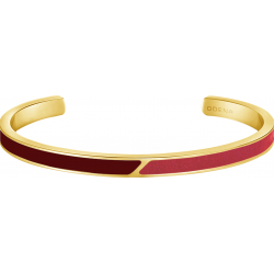 Bracelet jonc en acier doré - cuir rouge - email bordeau - largeur 5mm