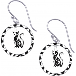 Boucles d'oreille acier - email - silk screen - chat - 18mm