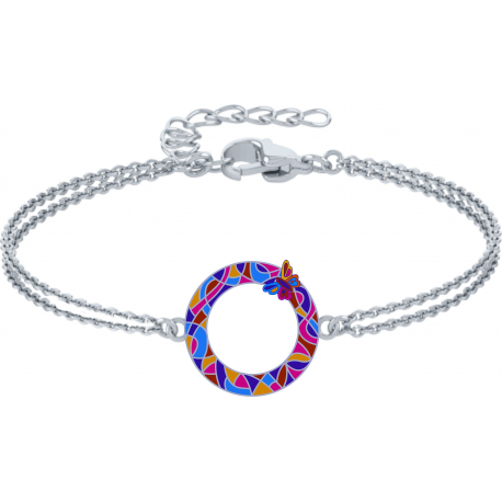 Bracelet en acier 2 rangs - email - silk screen - papillon - 18mm - longeur 16+4cm