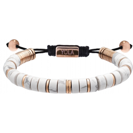 Bracelet en acier rosé - ajustable - howlite blanche - 15 à 22cm