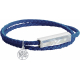 Bracelet en acier double tour - cuir bleu - cornaline - arbre de vie - 37,5cm