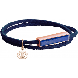 Bracelet en acier double tour - cuir bleu - lapis lazuli - buddha rosé - 37,5cm