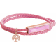 Bracelet en acier double tour - cuir rose - quartz rose - arbre de vie rosé - 37,5cm