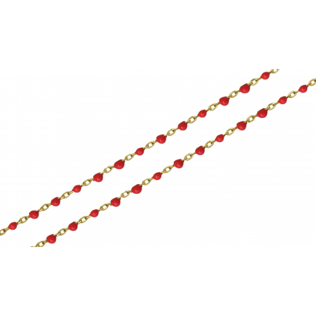 Chaine de cheville en acier - doré - email rouge - 22+5cm
