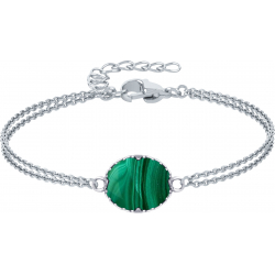 Bracelet en acier - double rang - malachite - oval 9x11mm - 15+5cm