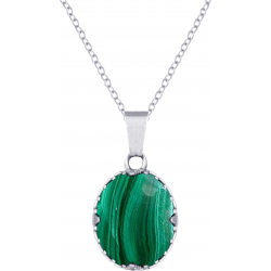 Collier en acier - malachite - oval 12x15mm - 45+5cm