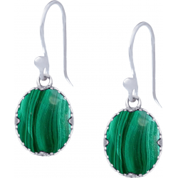 Boucles d'oreille en acier - malachite - oval 9x11mm