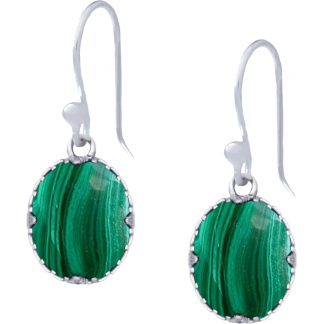 Boucles d'oreille en acier - malachite - oval 9x11mm