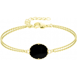 Bracelet en acier - double rang - doré - onyx - oval 9x11mm - 15+5cm