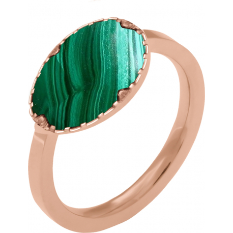 Bague en acier - rosé - malachite - oval 7x8mm - 50 à 64