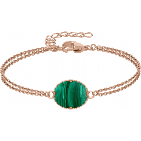 Bracelet en acier  - rosé - double rang - malachite - oval 9x11mm - 15+5cm