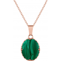 Collier en acier - rosé - malachite - oval 12x15mm - 45+5cm