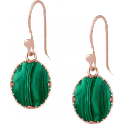 Boucles d'oreille en acier - rosé - malachite - oval 9x11mm