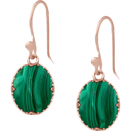 Boucles d'oreille en acier - rosé - malachite - oval 9x11mm