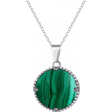 Collier en acier - malachite - 20mm - 45+5cm