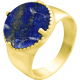 Bague en acier - doré - lapis lazuli - 15mm - 50 à 64