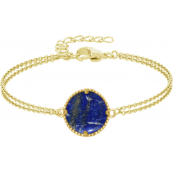 Bracelet en acier - doré - double rang - lapis lazuli - 18mm - 15+5cm