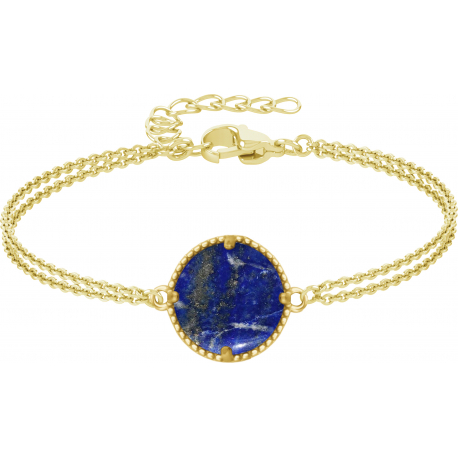 Bracelet en acier - doré - double rang - lapis lazuli - 18mm - 15+5cm