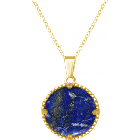 Collier en acier - doré - lapis lazuli - 20mm - 45+5cm