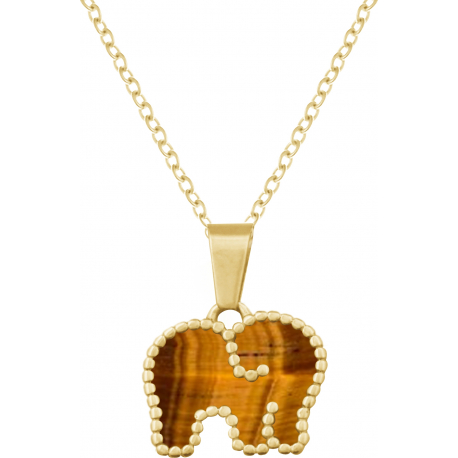 Collier en acier - doré - il de tigre - éléphant - 38+5cm