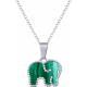 Collier en acier - malachite - éléphant - 38+5cm