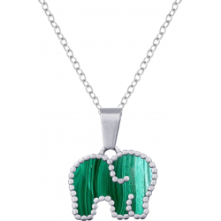 Collier en acier - malachite - éléphant - 38+5cm