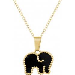 Collier en acier - doré - onyx - éléphant - 38+5cm