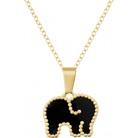 Collier en acier - doré - onyx - éléphant - 38+5cm