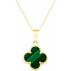 Collier en acier - doré - malachite - trèfle - 20x20mm - 45+5cm