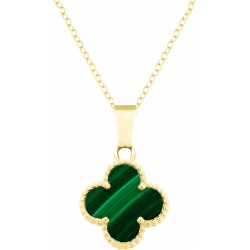 Collier en acier - doré - malachite - trèfle - 20x20mm - 45+5cm