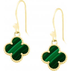 Boucles d'oreille en acier - doré - malachite - trèfle - 12x12mm