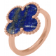 Bague en acier - rosé - lapis lazuli - trèfle - 12x12mm - 50 à 64