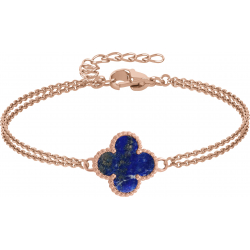 Bracelet en acier - rosé - double rang - lapis lazuli - trèfle - 15x15mm - 15+5cm