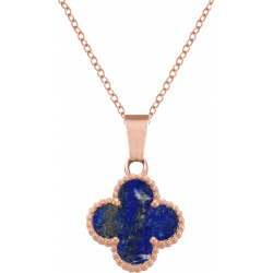 Collier en acier - rosé - lapis lazuli - trèfle - 20x20mm - 45+5cm