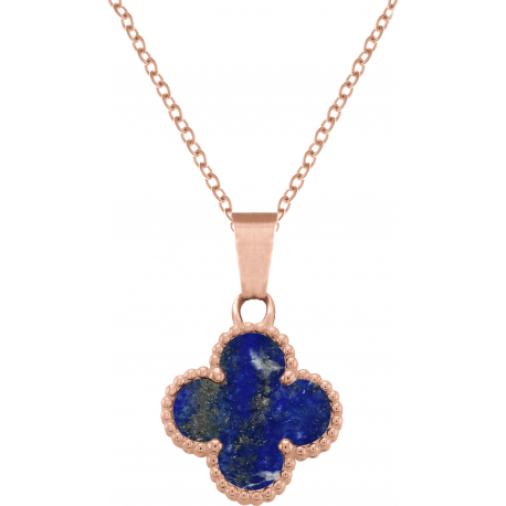 Collier en acier - rosé - lapis lazuli - trèfle - 20x20mm - 45+5cm