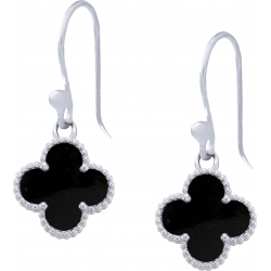 Boucles d'oreille en acier - onyx - trèfle - 12x12mm