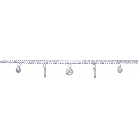 Chaine de cheville en acier - double rang - zircon - 22+5cm