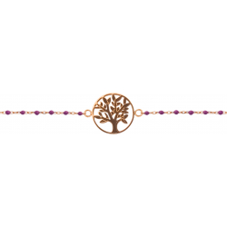 Chaine de cheville en acier - rosé - email violet - arbre de vie - 22+5cm