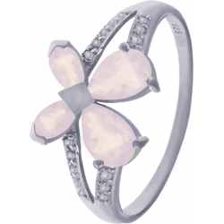 Bague en argent rhodié - quartz rose - 2,1g - 50 à 64