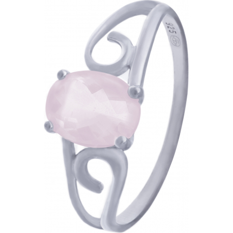 Bague en argent rhodié - quartz rose - 6x8 - 2g - 50 à 64