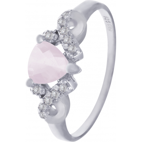 Bague en argent rhodié - quartz rose - 6x6 - 2,9g - 50 à 64