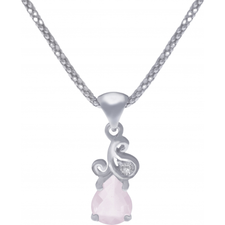 Collier en argent rhodié - quartz rose - 9x7 - 3,9g - 45cm