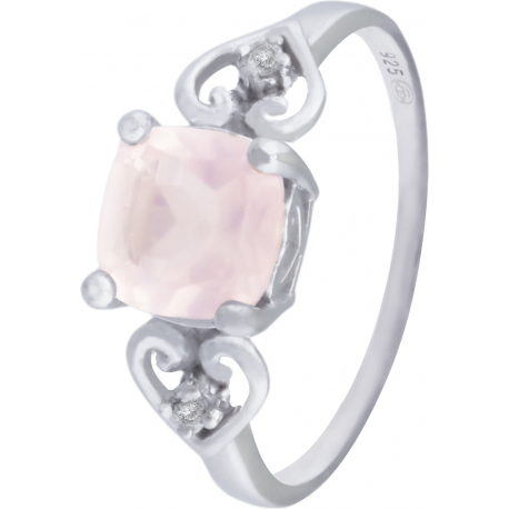 Bague en argent rhodié - quartz rose - 7x7 - 3g - 50 à 64