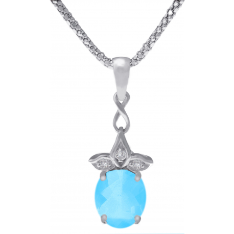 Collier en argent rhodié - topaze bleue - 8x10 - 3,3g - 45cm