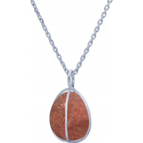 Collier en argent rhodié - strawberry quartz - 15mm - 7,3g - 45cm