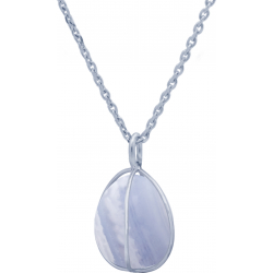 Collier en argent rhodié - blue lace agate - 15mm - 7,3g - 45cm