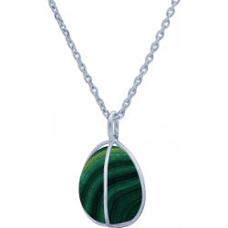 Collier en argent rhodié - malachite - 15mm - 7,3g - 45cm