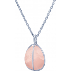 Collier en argent rhodié - quartz rose - 15mm - 7,3g - 45cm